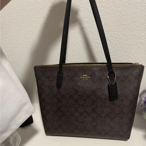 Coach Signature Brown and Black Tote Bag with Wallet - Picture 2 of 8